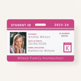 Pink Zickzack Homeschool Student ID Abzeichen Ausweis