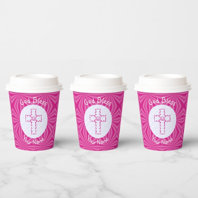 Pink Zig Zag Christliches Kreuz Pappbecher (Multi)