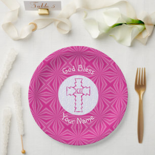 Pink Zig Zag Christliches Kreuz Pappteller