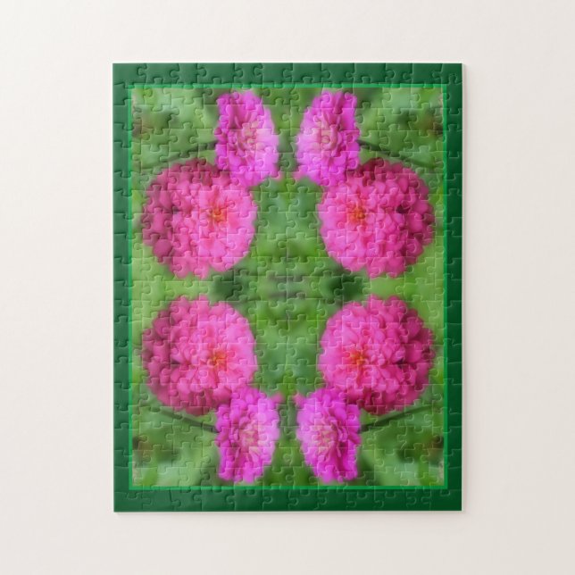 Pink Zinnia Blume Pair Nah Abstrakt Puzzle (Vertikal)