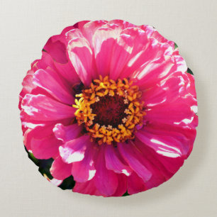 Pink Zinnia Rundes Kissen
