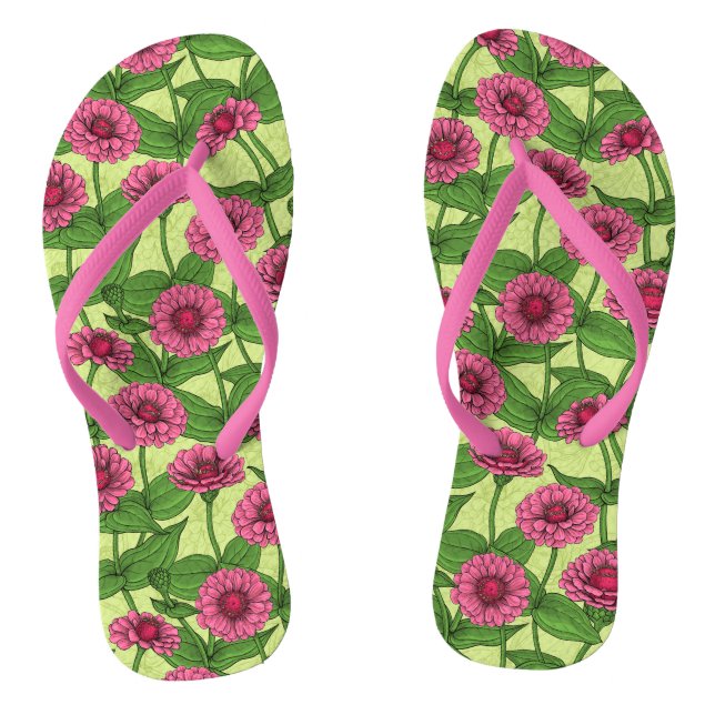 Pink Zinnias auf hellgrün Flip Flops (Fußbett)