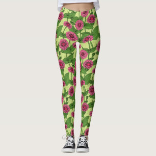 Pink Zinnias auf hellgrün Leggings