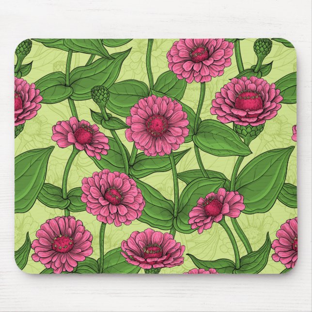 Pink Zinnias auf hellgrün Mousepad (Vorne)