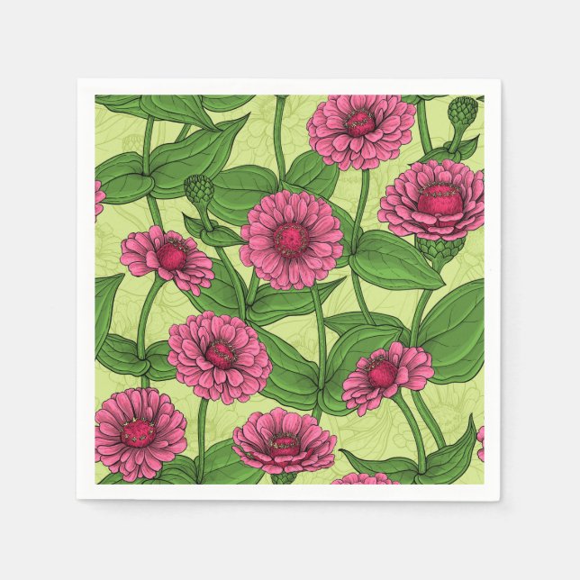 Pink Zinnias auf hellgrün Serviette (Vorderseite)