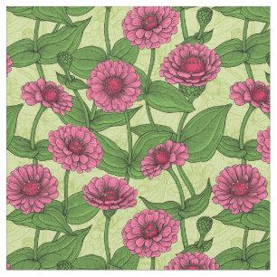 Pink Zinnias auf hellgrün Stoff