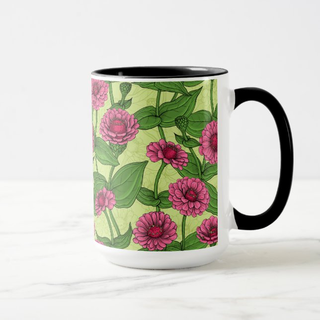 Pink Zinnias auf hellgrün Tasse (Rechts)