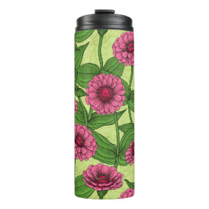 Pink Zinnias auf hellgrün Thermosbecher