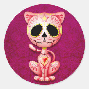 Pink Zombie Sugar Kitten Runder Aufkleber