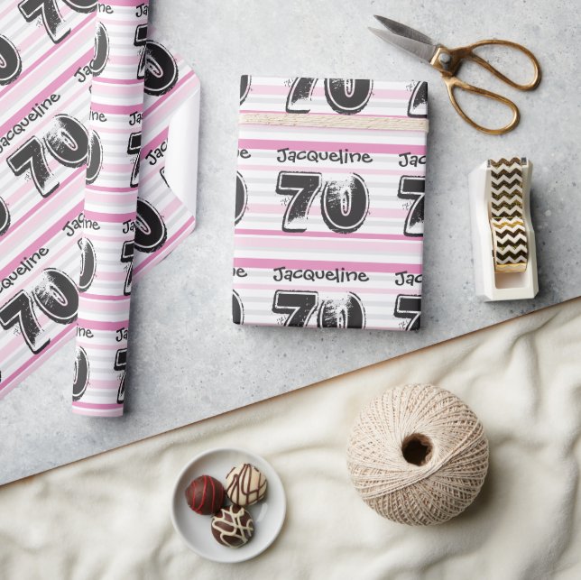 Pink zum 70. Geburtstag Pink - Namenswrapping-Papi Geschenkpapier (Kunsthandwerk)