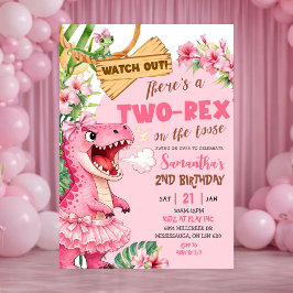 Pink Zwei Rex auf freiem Fuß Dritter Geburtstag Einladung