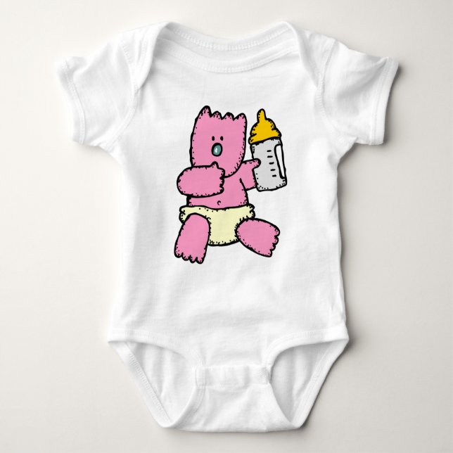 Pinkbär mit T - Shirt in Flaschen (Vorderseite)
