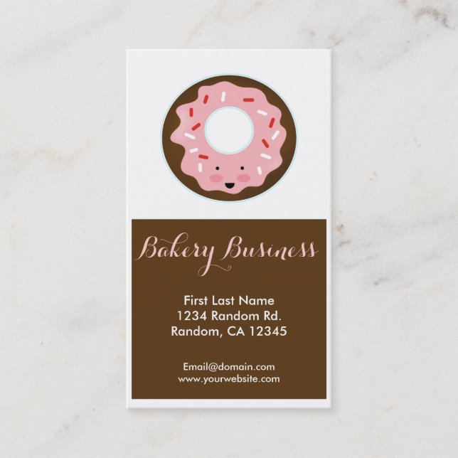 Pinkbraun-Donut-Visitenkarten für die Bäckerei Visitenkarte (Vorderseite)