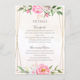 Pinke Aquarellfarben Geometrische Hochzeitsdetails Begleitkarte