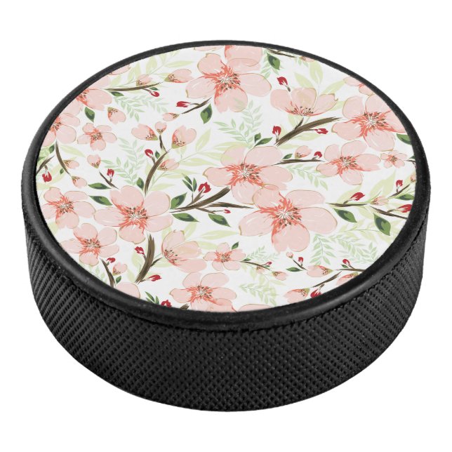 Pinke Blumen Eishockey Puck (3/4)
