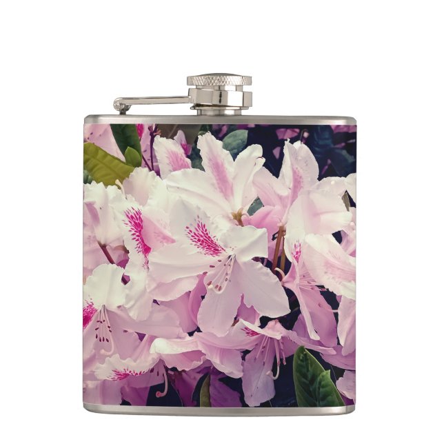 Pinke Blumen Flachmann (Vorderseite)