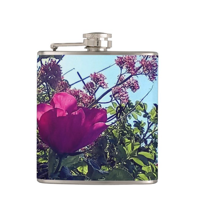 Pinke Blumen Flachmann (Vorderseite)