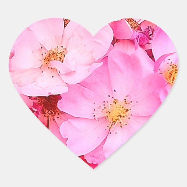 Pinke Blumen Herz-Aufkleber (Vorderseite)