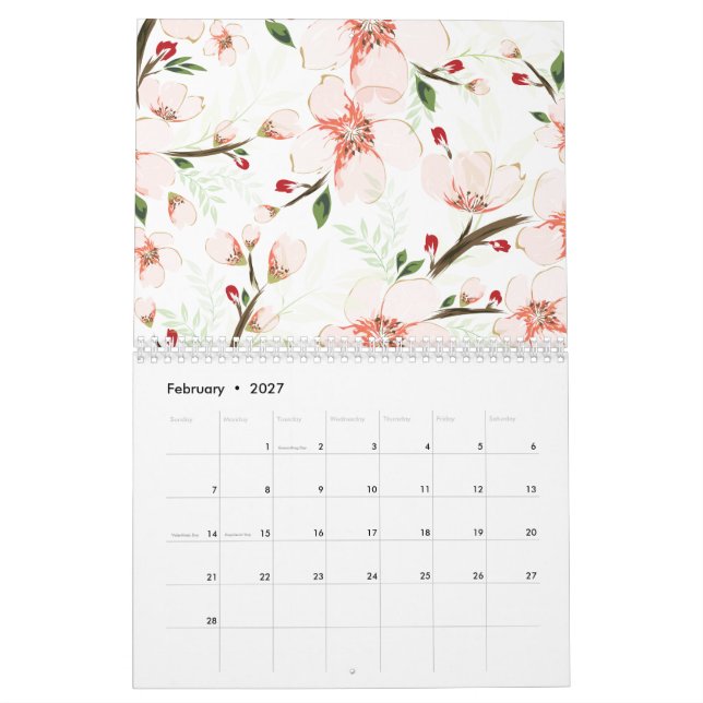 Pinke Blumen Kalender (Feb 2027)