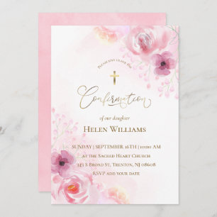 pinke blumen   Konfirmation Einladung