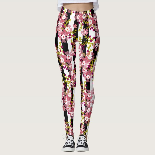 Pinke Blumen Leggings (Vorderseite)