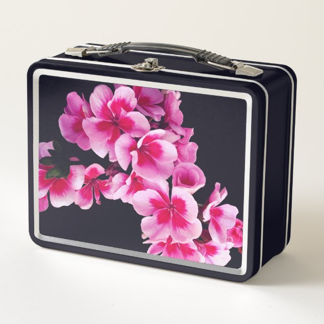 Pinke Blumen Metall Brotdose (Vorderseite)