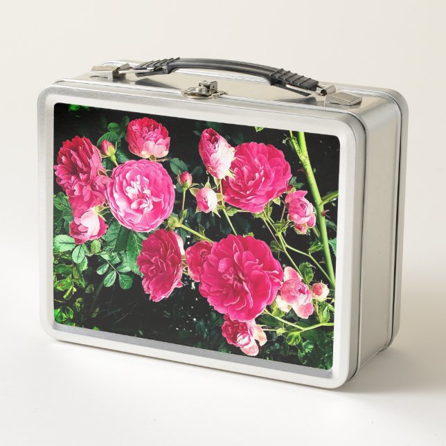 Pinke Blumen Metall Brotdose (Vorderseite)