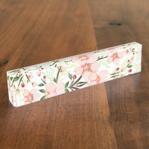 Pinke Blumen Namensplakette