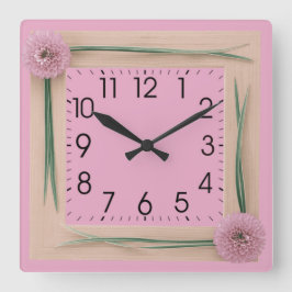 Pinke Blumen Quadratische Wanduhr