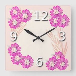 Pinke Blumen Quadratische Wanduhr