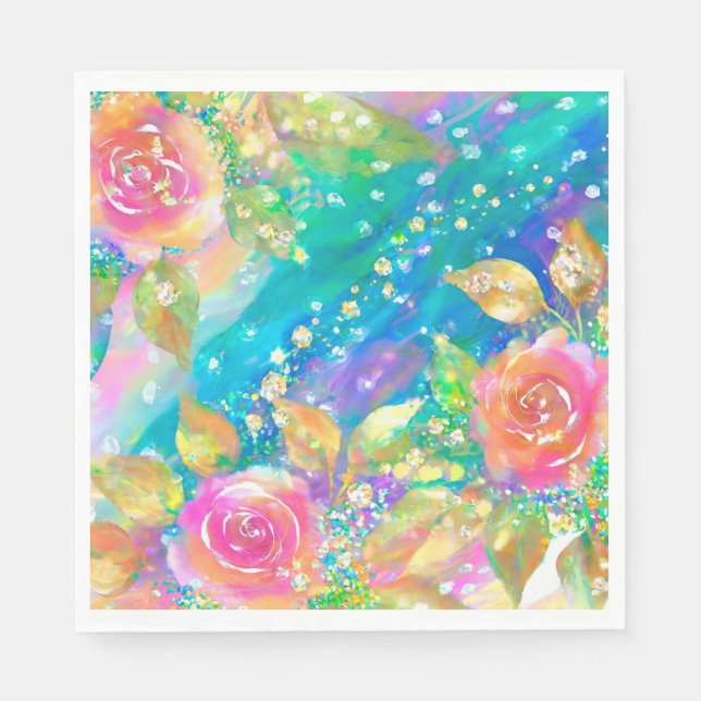 PINKE BLUMEN SERVIETTE (Vorderseite)