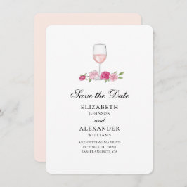 Pinke Blumen. Wine Glass. Rose Save the Date Einladung