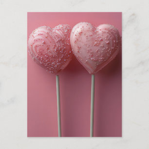Pinke Cake Pops in Herzform Valentinstag Postkarte
