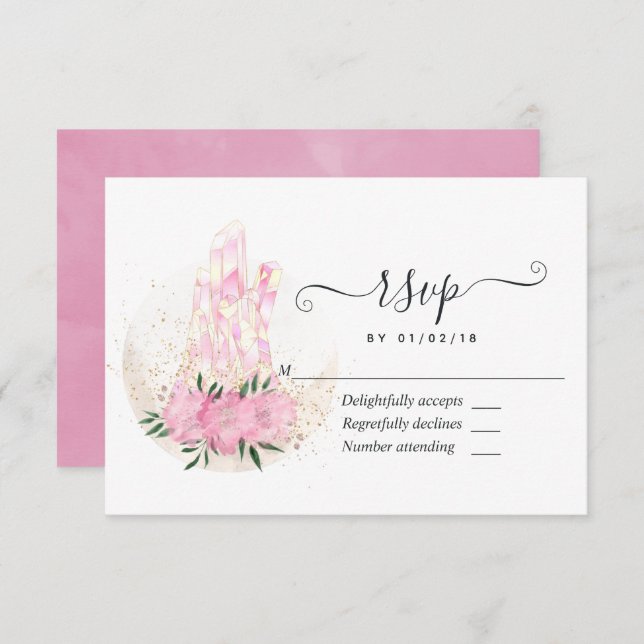Pinke geometrische Aquarellkristalle RSVP Karte (Vorne/Hinten)