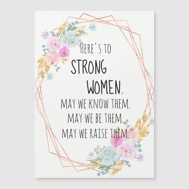 Pinke goldene geometrische, florale starke Frauen  Magnetkarte (Vorderseite)