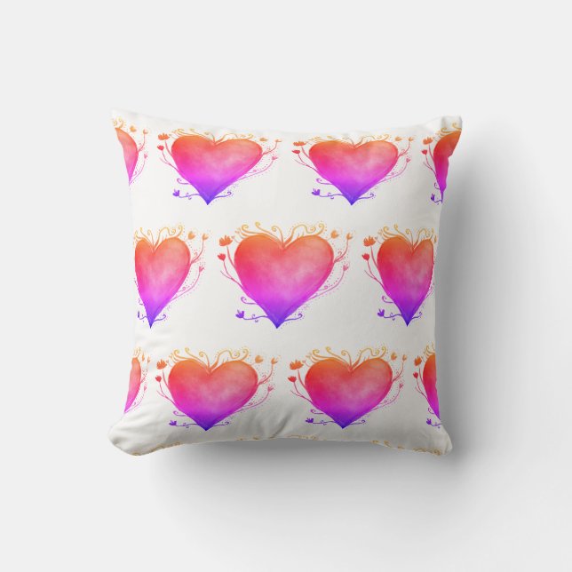 Pinke Hearts Wasserfarben Art Throw Kissen (Vorderseite)