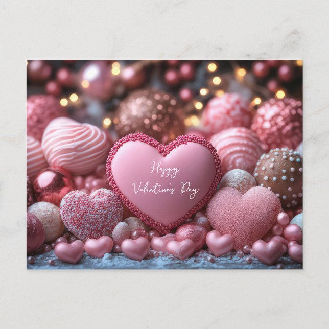 Pinke Herzen aus Schokolade Valentinstag Postkarte (Vorderseite)