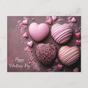 Pinke Herzen aus Schokolade Valentinstag Postkarte