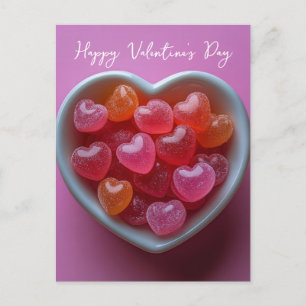 Pinke Herzen in Schale Valentinstag Postkarte