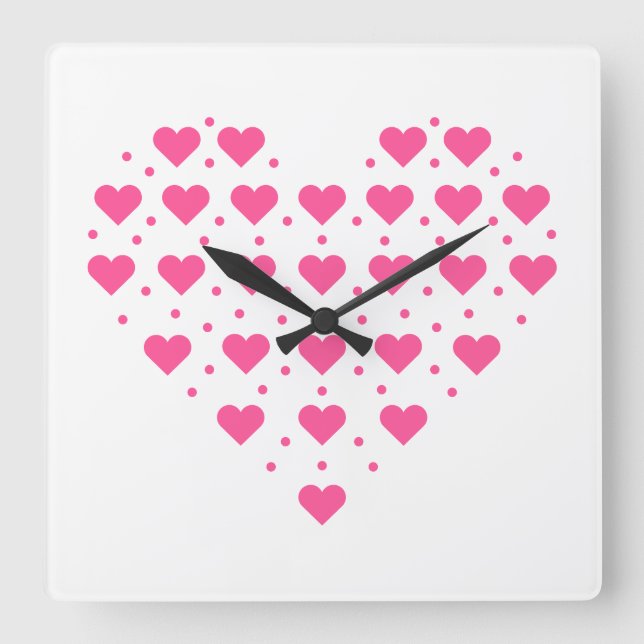 Pinke Herzen Quadratische Wanduhr (Vorderseite)