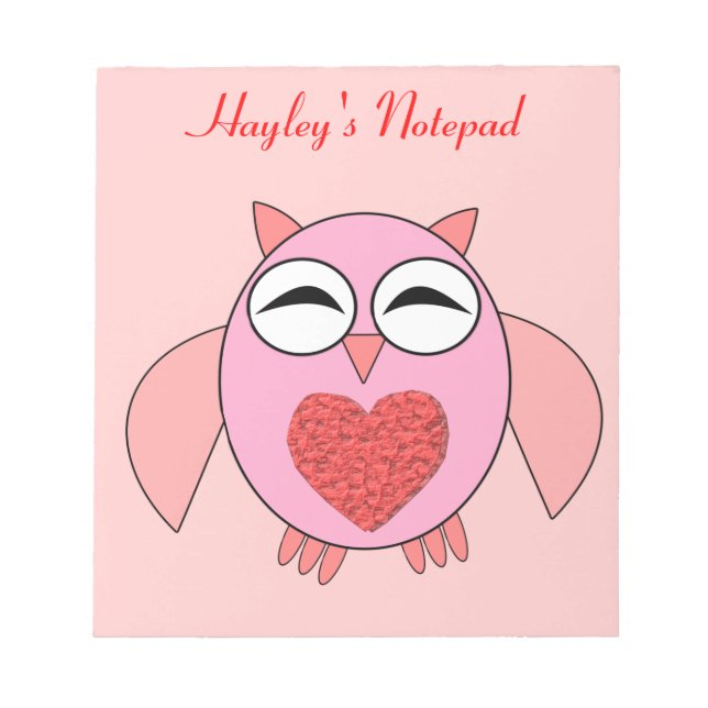 Pinke Liebe Heart Owl Anpassbare Notepad Notizblock (Vorderseite)