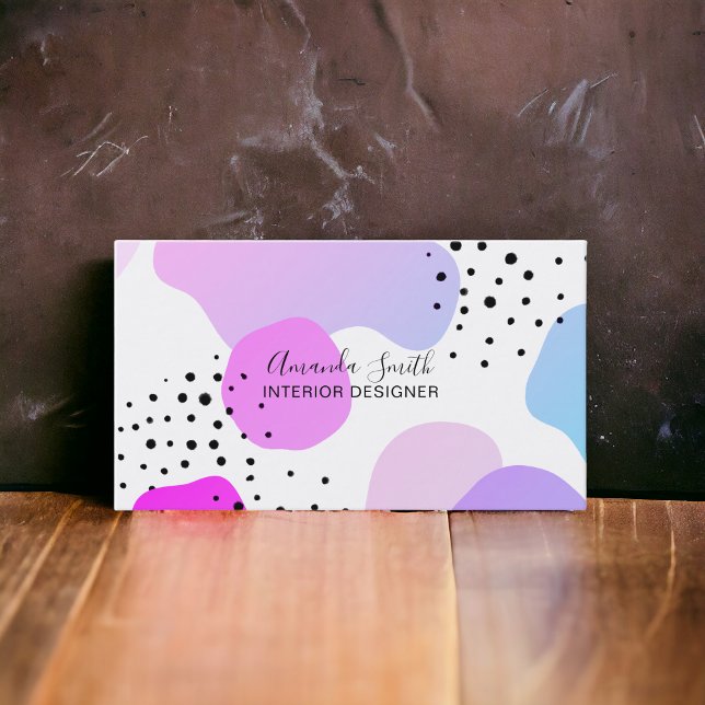 Pinke lila geometrische Formen Polka Punkte Innena Visitenkarte (Pink purple geometric shapes polka dots interior business card)