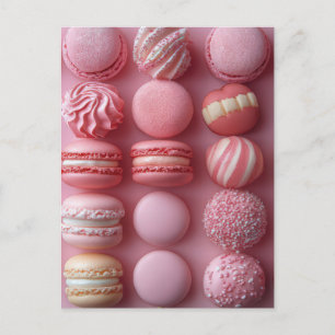 Pinke Macarones und Süßigkeiten Valentinstag Postkarte