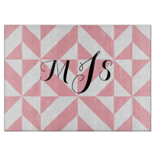 Pinke Monogram Geometric Deko Cube Pattern Schneidebrett