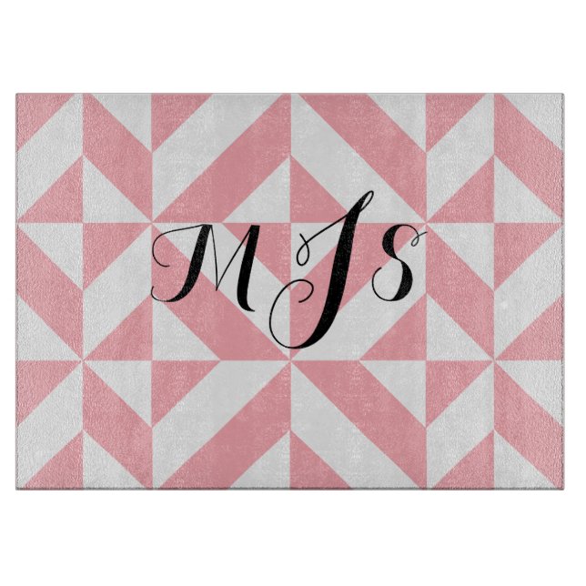 Pinke Monogram Geometric Deko Cube Pattern Schneidebrett (Vorderseite)