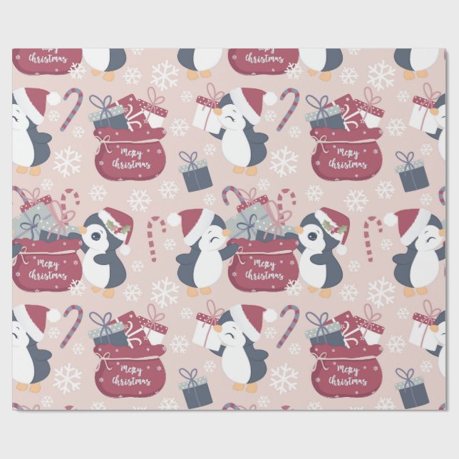 Pinke Pinguine  Geschenkpapier (Flach)