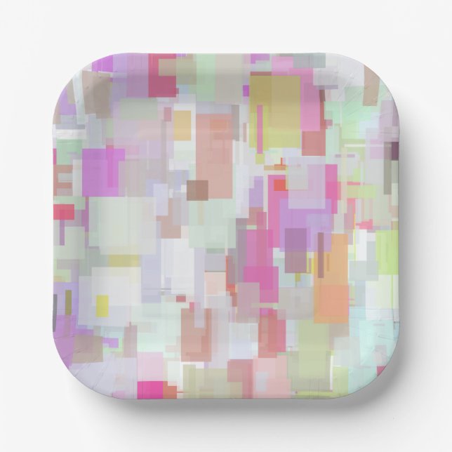 Pinke und blaue geometrische Abstraktion Pappteller (Vorderseite)