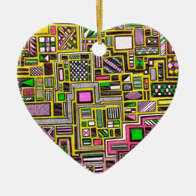 Pinke und gelbe geometrische Formen Pop Art Punk Keramikornament (Vorne)