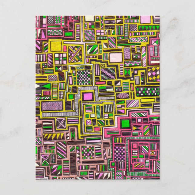 Pinke und gelbe geometrische Formen Pop Art Punk Postkarte (Vorderseite)