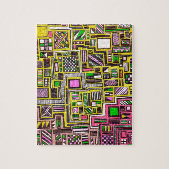 Pinke und gelbe geometrische Formen Pop Art Punk Puzzle (Vertikal)